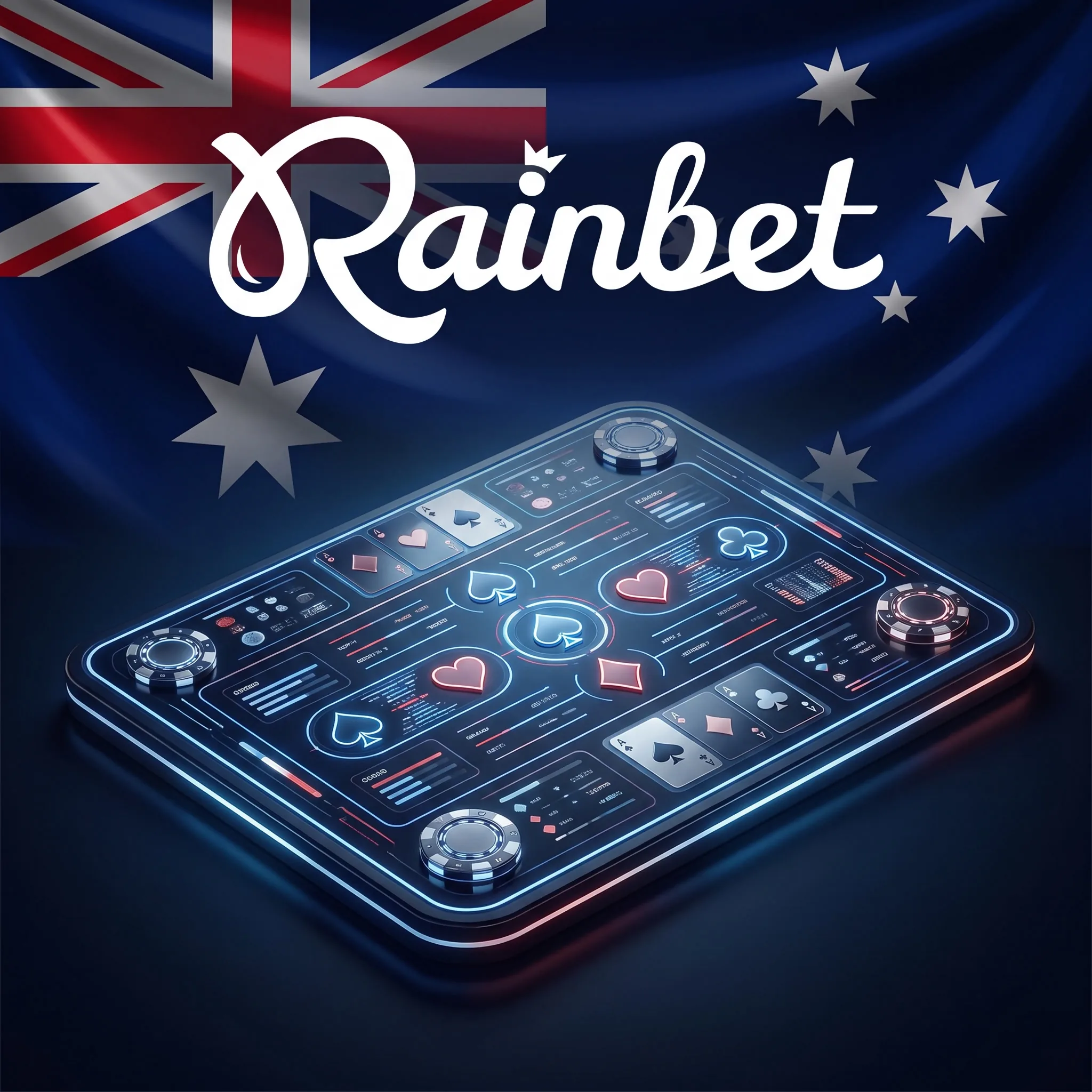 Rainbet digital casino game interface against an Australian flag